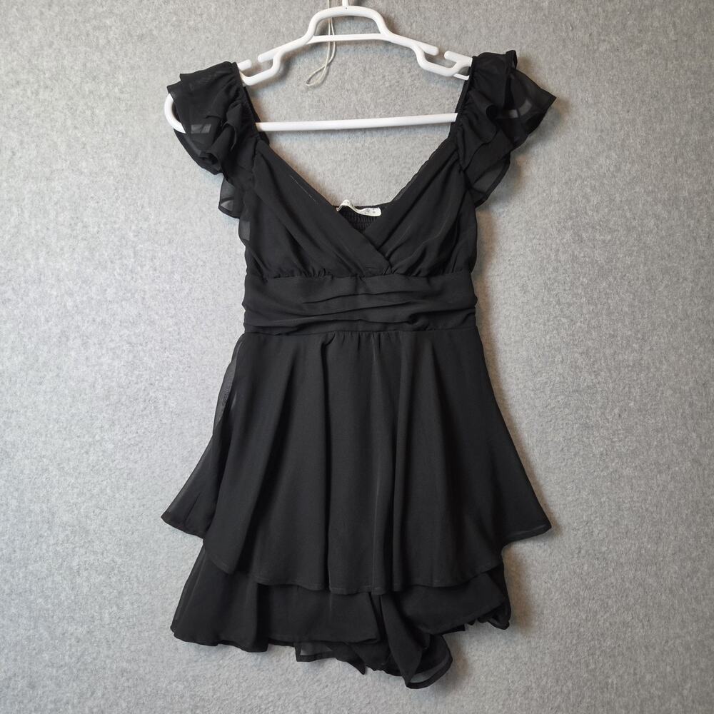Altar'd State Haisley Black Smocked V Neck Double Layered Romper Women's Medium